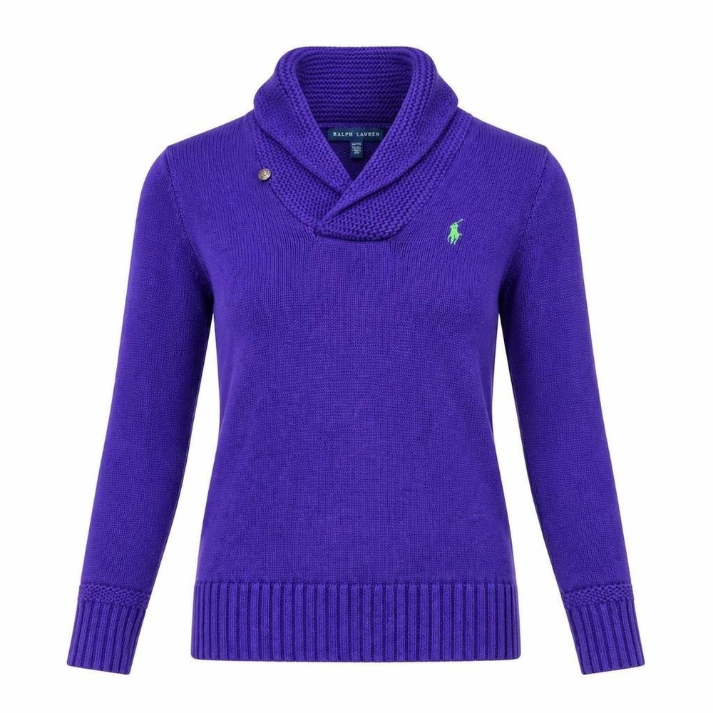 Ralph Lauren Sweater Womens XS Purple Shawl Collar Preppy Y2K Academia Classic